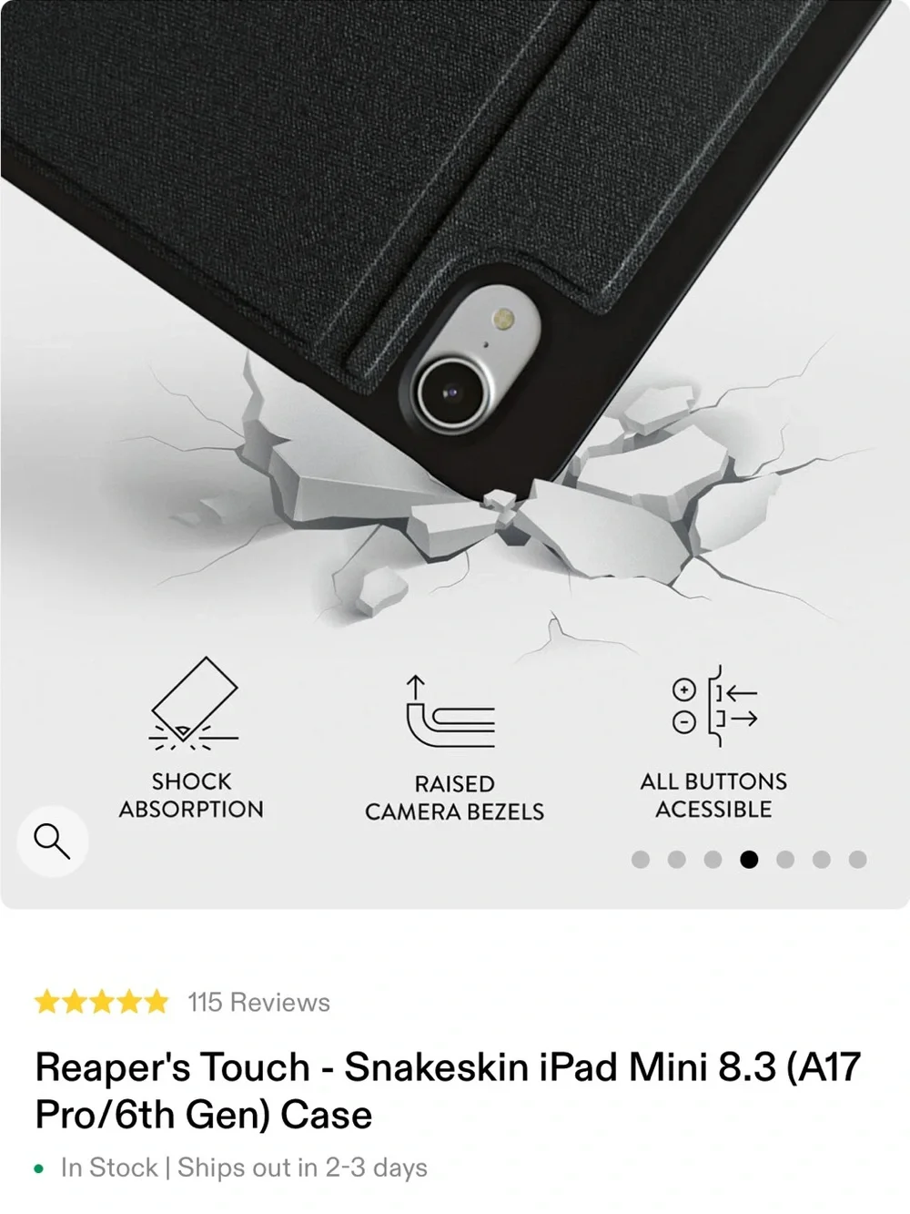 Black “Reapers Touch” Snakeskin iPad Mini Case (8.3 / A17 Pro / 6th Gen)